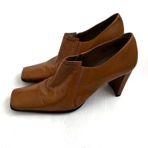 Y2K Nine West Dapple Brown leather Women's Heels squared style toe